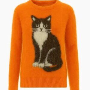 Women's Orange Cute Cat Jacquard Plush Knitwear NWT